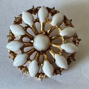 Vintage Gold and White Brooch